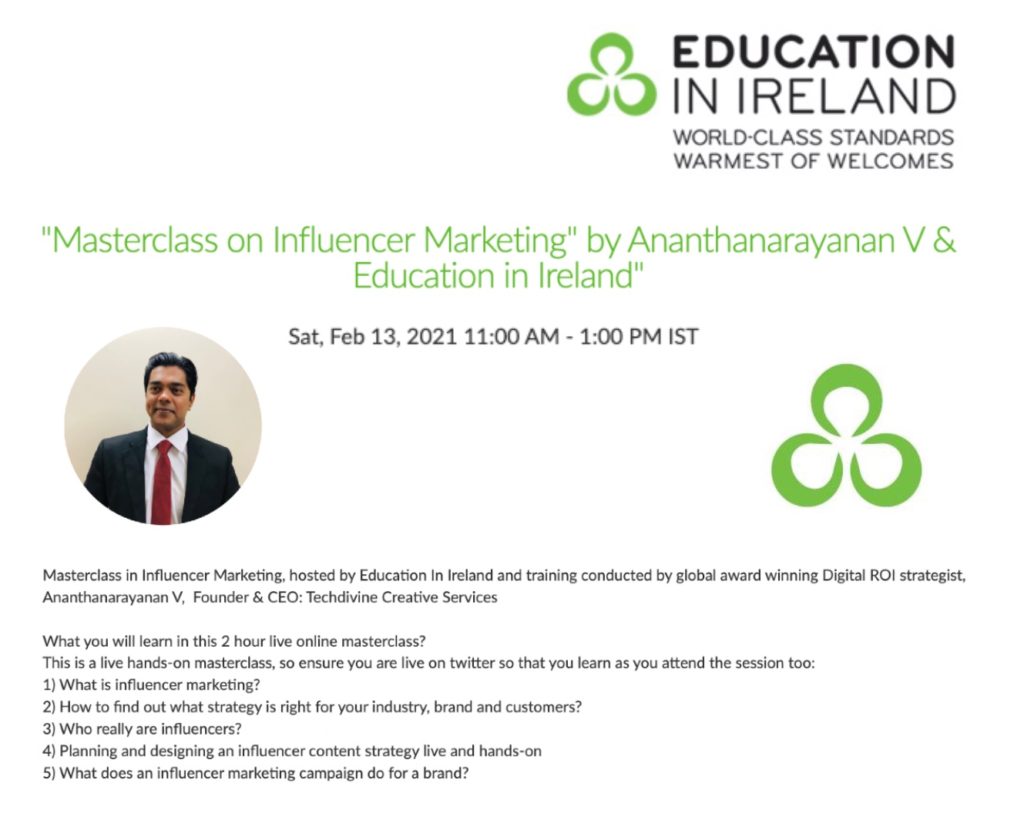 Masterclass in Influencer Marketing Education in Ireland Training by Ananth V