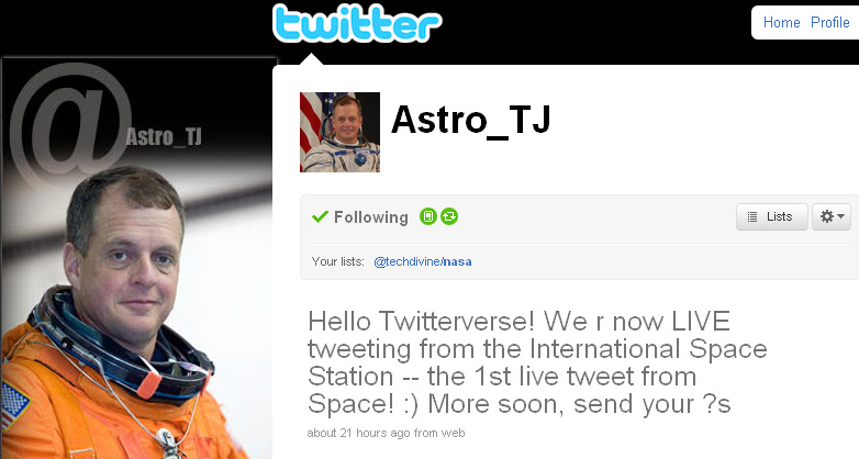 Astro_TJ Tweet from Space